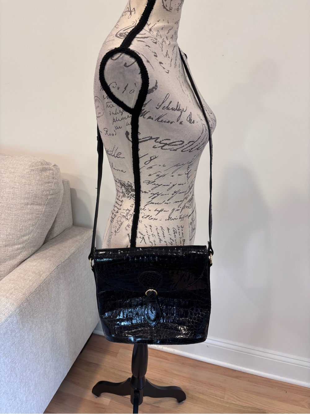 Genuine Crocodile skin black crossbody bag